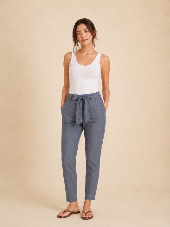 Banana Republic Pants - Banana Republic Avery Petite 4 Blue & White Striped Tie Waist Ankle Pants